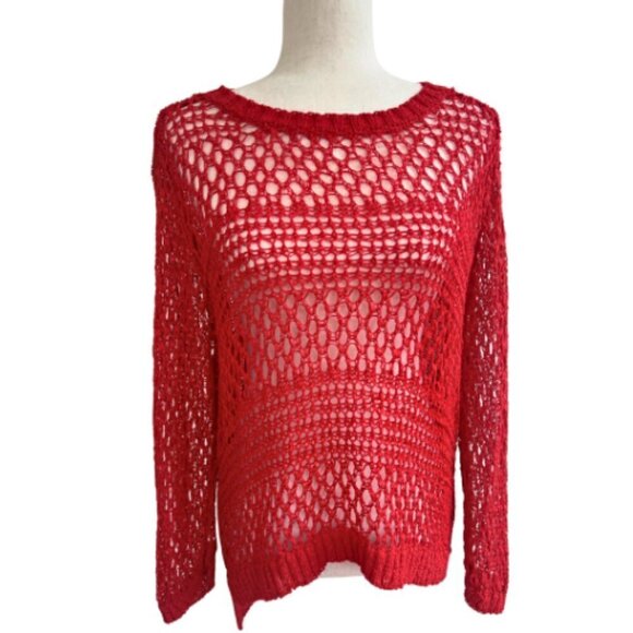CHRISTIAN SIRIANO RUNWAY Open Knit High Low Red Sweater Size XL - Picture 2 of 15